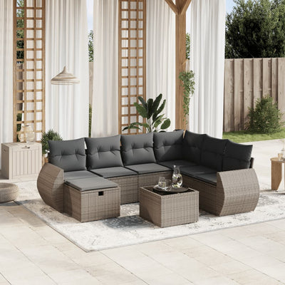 8 Piece Garden Sofa Set with Cushions Grey Poly Rattan