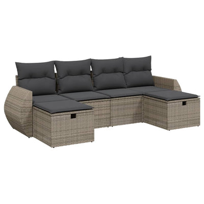 6 Piece Garden Sofa Set with Cushions Grey Poly Rattan