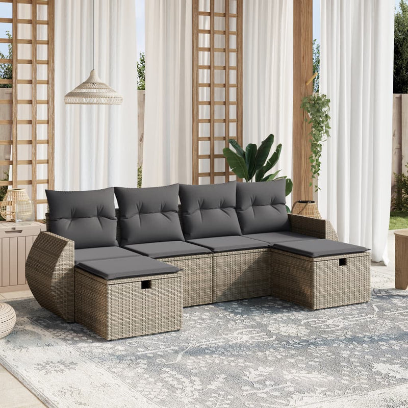 6 Piece Garden Sofa Set with Cushions Grey Poly Rattan