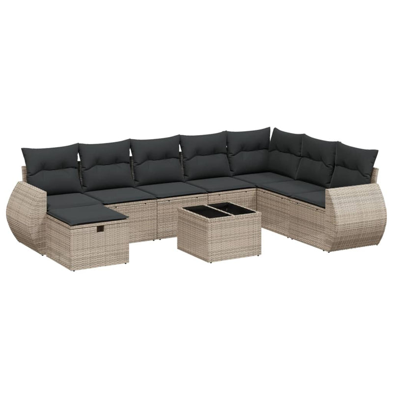 9 Piece Garden Sofa Set with Cushions Grey Poly Rattan