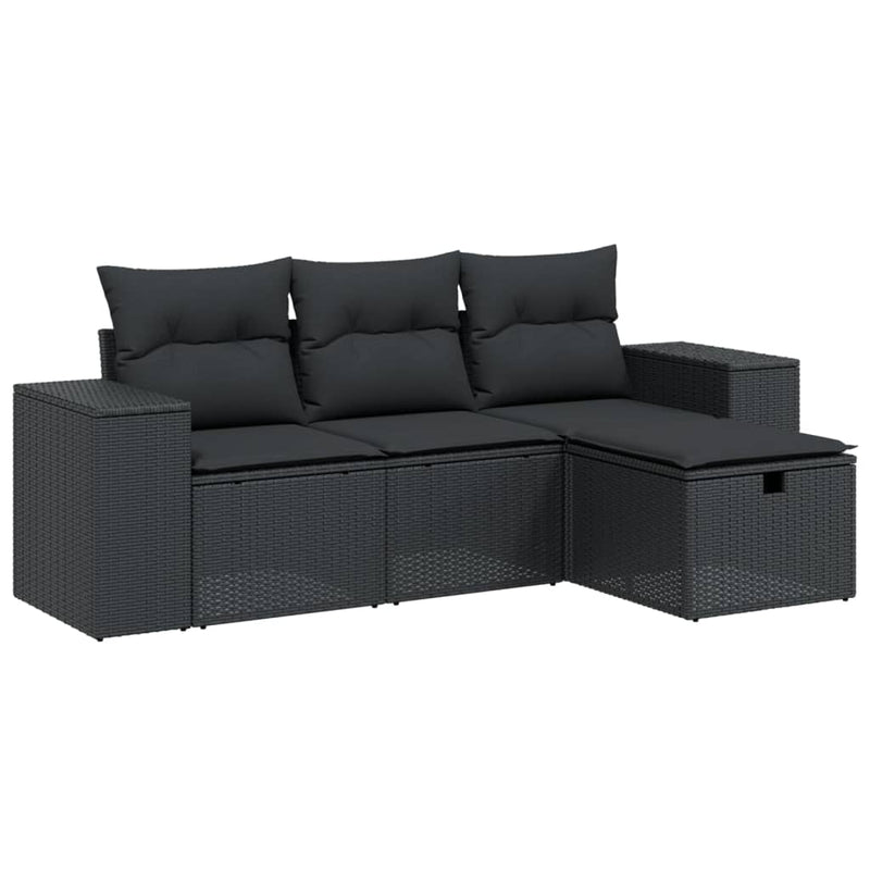 4 Piece Garden Sofa Set with Cushions Black Poly Rattan