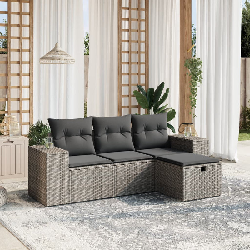 4 Piece Garden Sofa Set with Cushions Grey Poly Rattan