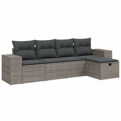 5 Piece Garden Sofa Set with Cushions Grey Poly Rattan