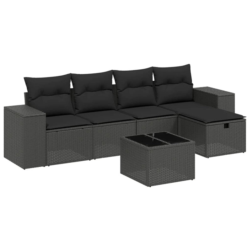 6 Piece Garden Sofa Set with Cushions Black Poly Rattan