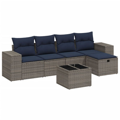 6 Piece Garden Sofa Set with Cushions Grey Poly Rattan