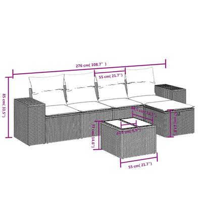 6 Piece Garden Sofa Set with Cushions Grey Poly Rattan