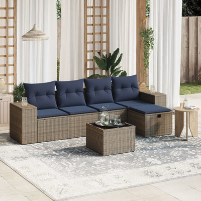 6 Piece Garden Sofa Set with Cushions Grey Poly Rattan