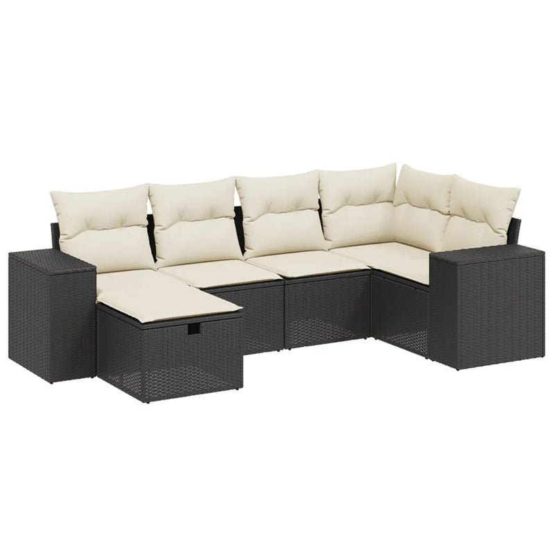 6 Piece Garden Sofa Set with Cushions Black Poly Rattan