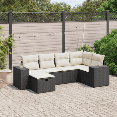 6 Piece Garden Sofa Set with Cushions Black Poly Rattan