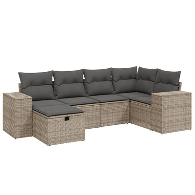 6 Piece Garden Sofa Set with Cushions Grey Poly Rattan