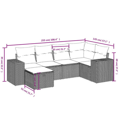 6 Piece Garden Sofa Set with Cushions Grey Poly Rattan