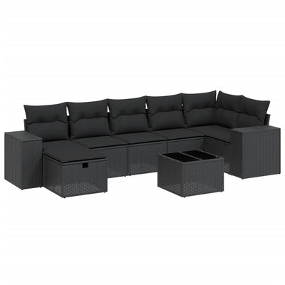 8 Piece Garden Sofa Set with Cushions Black Poly Rattan