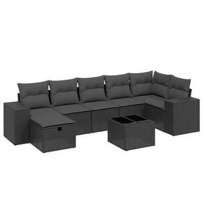 8 Piece Garden Sofa Set with Cushions Black Poly Rattan