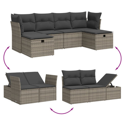 6 Piece Garden Sofa Set with Cushions Grey Poly Rattan