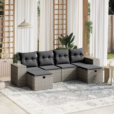 6 Piece Garden Sofa Set with Cushions Grey Poly Rattan