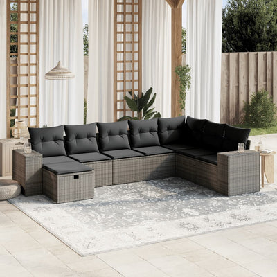 8 Piece Garden Sofa Set with Cushions Grey Poly Rattan