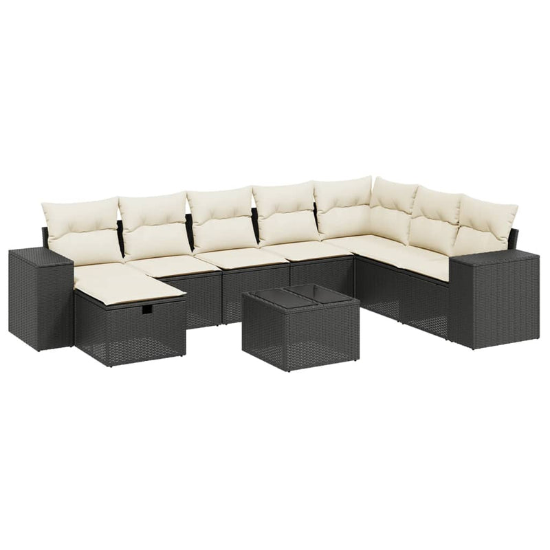 9 Piece Garden Sofa Set with Cushions Black Poly Rattan