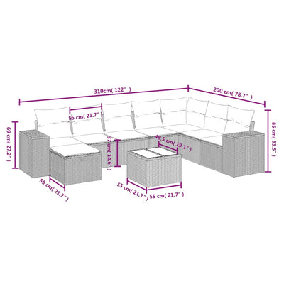 9 Piece Garden Sofa Set with Cushions Grey Poly Rattan