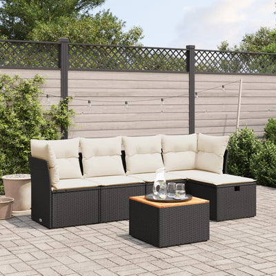 6 Piece Garden Sofa Set with Cushions Black Poly Rattan