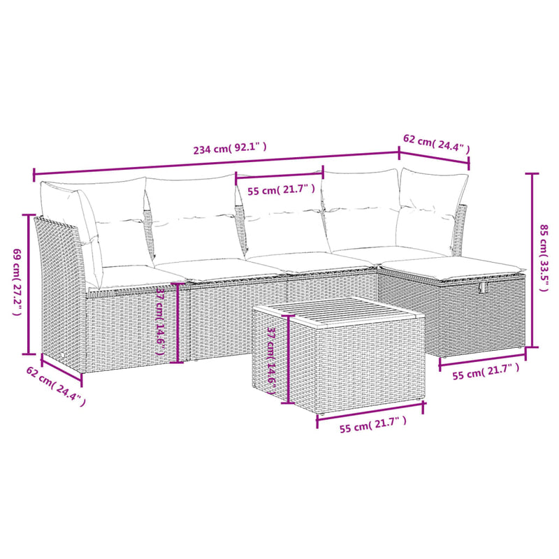 6 Piece Garden Sofa Set with Cushions Grey Poly Rattan