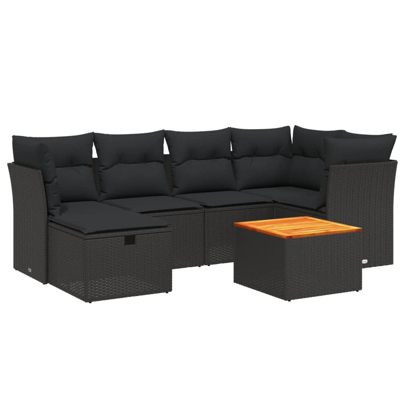 7 Piece Garden Sofa Set with Cushions Black Poly Rattan