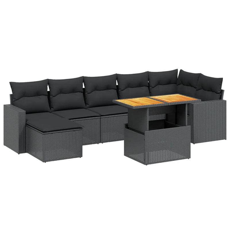 8 Piece Garden Sofa Set with Cushions Black Poly Rattan