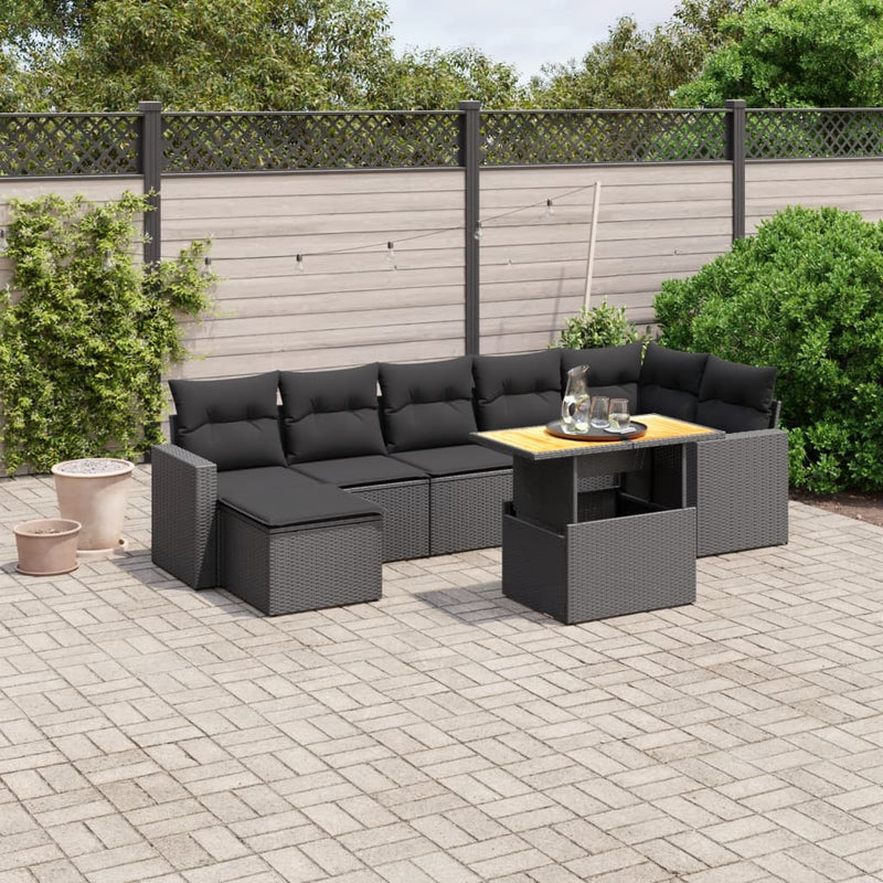 8 Piece Garden Sofa Set with Cushions Black Poly Rattan