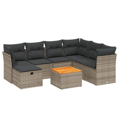 8 Piece Garden Sofa Set with Cushions Grey Poly Rattan