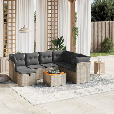 8 Piece Garden Sofa Set with Cushions Grey Poly Rattan