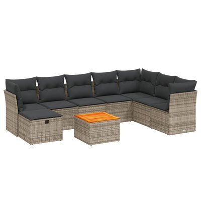 9 Piece Garden Sofa Set with Cushions Grey Poly Rattan