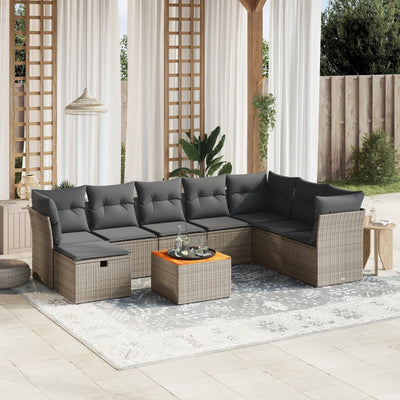 9 Piece Garden Sofa Set with Cushions Grey Poly Rattan