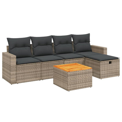 6 Piece Garden Sofa Set with Cushions Grey Poly Rattan