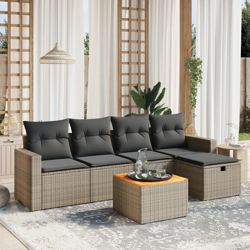 6 Piece Garden Sofa Set with Cushions Grey Poly Rattan