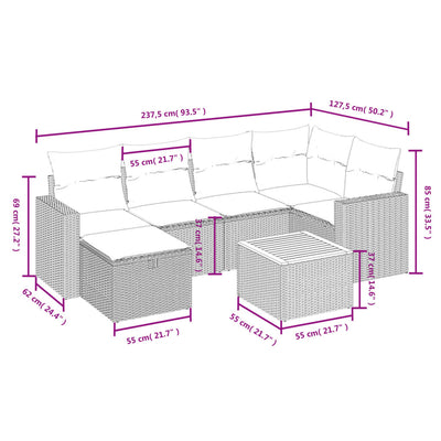 7 Piece Garden Sofa Set with Cushions Grey Poly Rattan