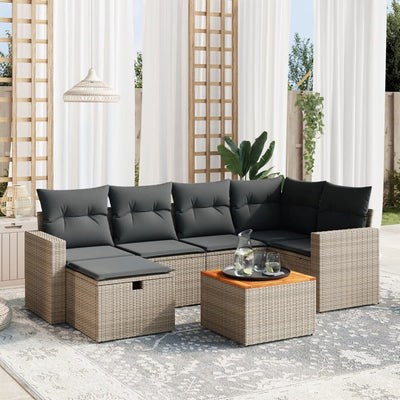 7 Piece Garden Sofa Set with Cushions Grey Poly Rattan