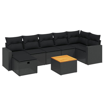 8 Piece Garden Sofa Set with Cushions Black Poly Rattan