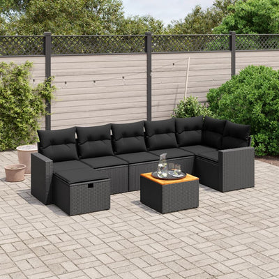 8 Piece Garden Sofa Set with Cushions Black Poly Rattan