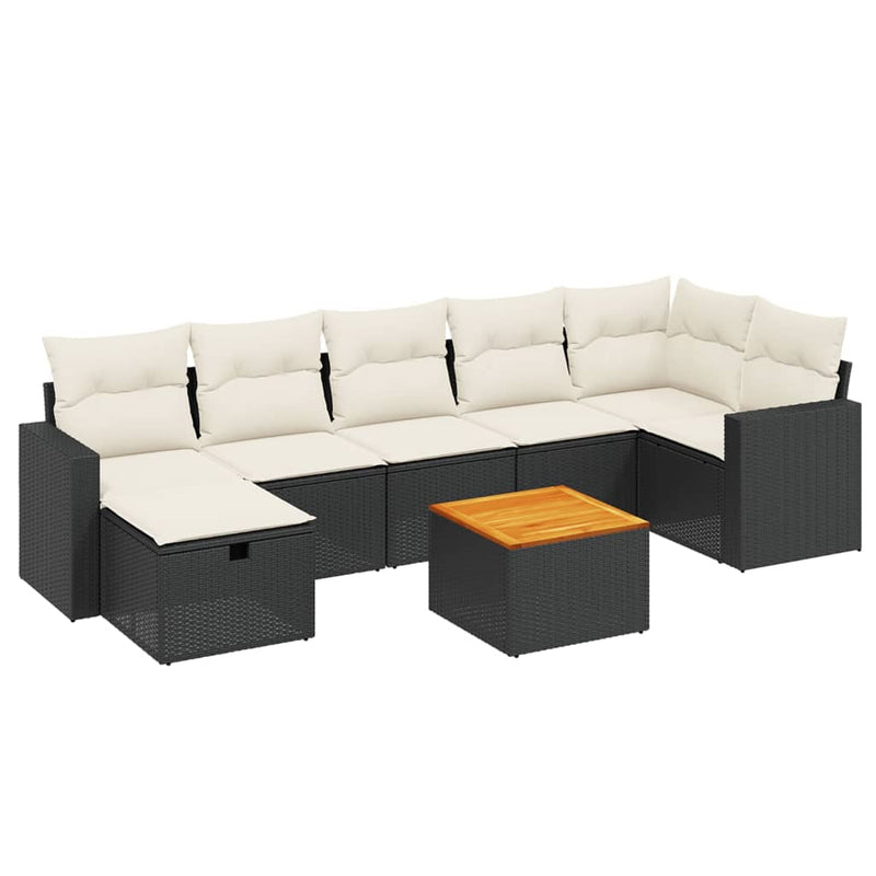 8 Piece Garden Sofa Set with Cushions Black Poly Rattan