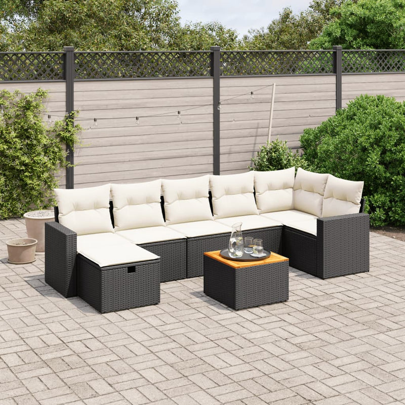 8 Piece Garden Sofa Set with Cushions Black Poly Rattan