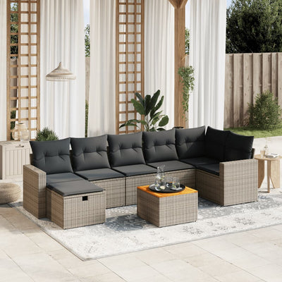 8 Piece Garden Sofa Set with Cushions Grey Poly Rattan