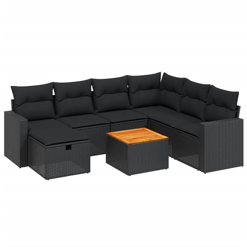 8 Piece Garden Sofa Set with Cushions Black Poly Rattan