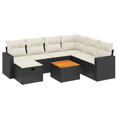 8 Piece Garden Sofa Set with Cushions Black Poly Rattan