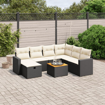 8 Piece Garden Sofa Set with Cushions Black Poly Rattan