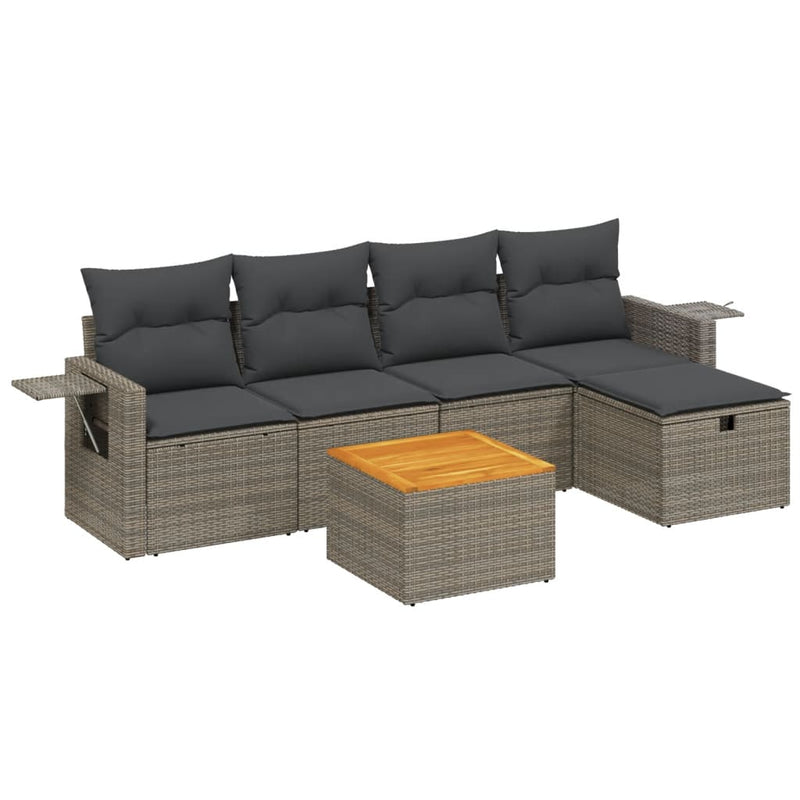 6 Piece Garden Sofa Set with Cushions Grey Poly Rattan