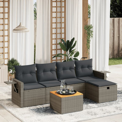 6 Piece Garden Sofa Set with Cushions Grey Poly Rattan