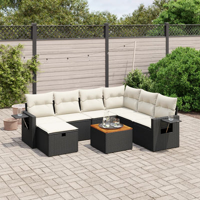 8 Piece Garden Sofa Set with Cushions Black Poly Rattan