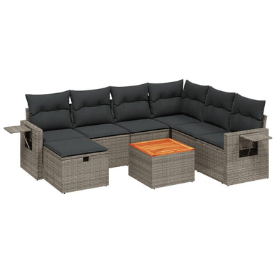 8 Piece Garden Sofa Set with Cushions Grey Poly Rattan