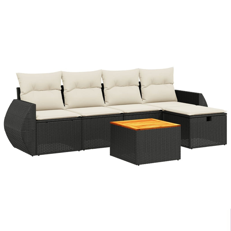 6 Piece Garden Sofa Set with Cushions Black Poly Rattan