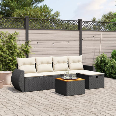 6 Piece Garden Sofa Set with Cushions Black Poly Rattan