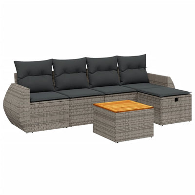 6 Piece Garden Sofa Set with Cushions Grey Poly Rattan